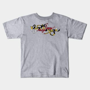 Baltimore Maryland Flag Script Kids T-Shirt